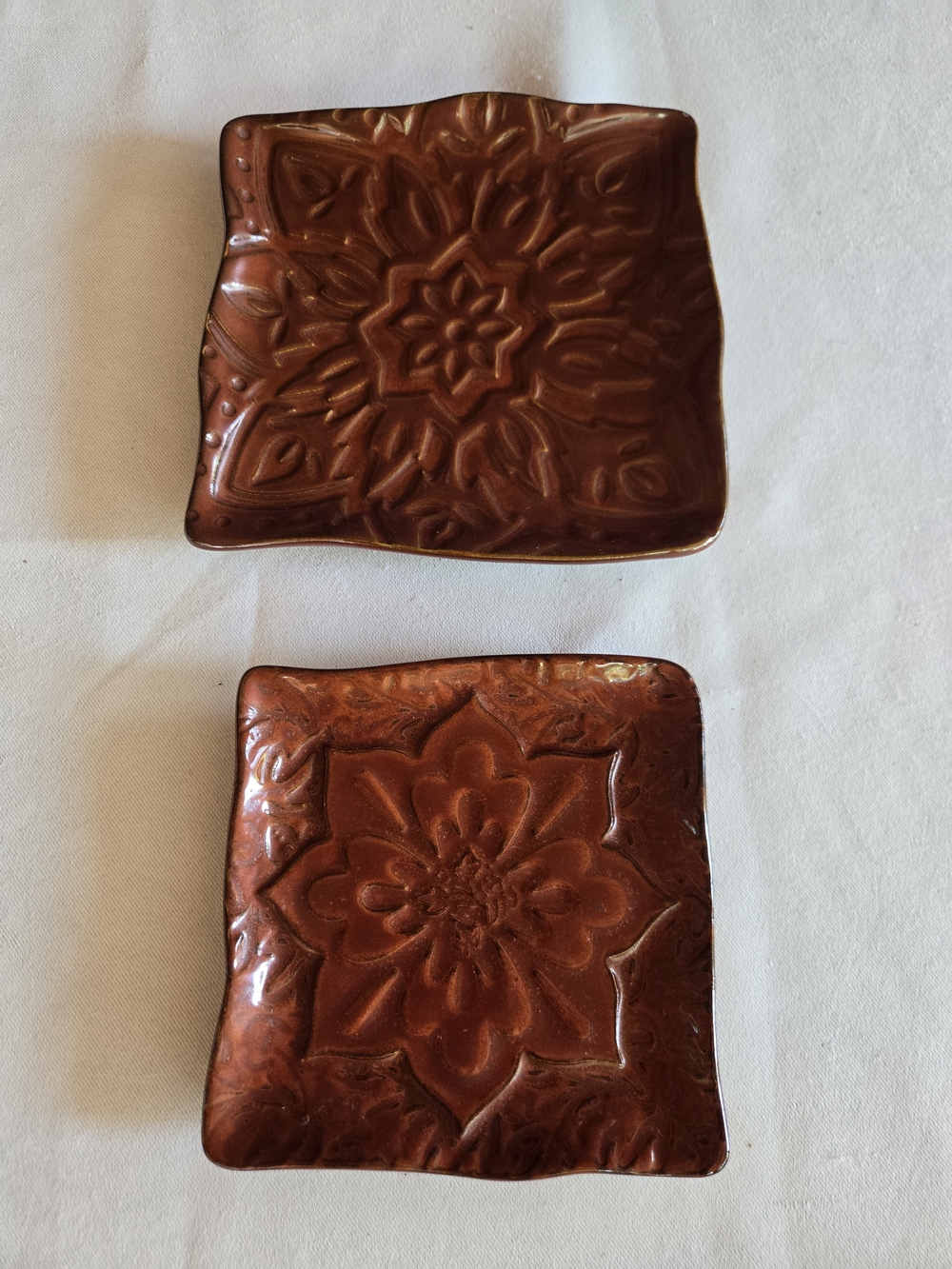 Partylite Floral Embossed Ceramic Trinket Dishes - Set of 2